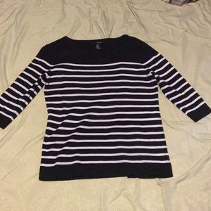 Black sweater with white stripes